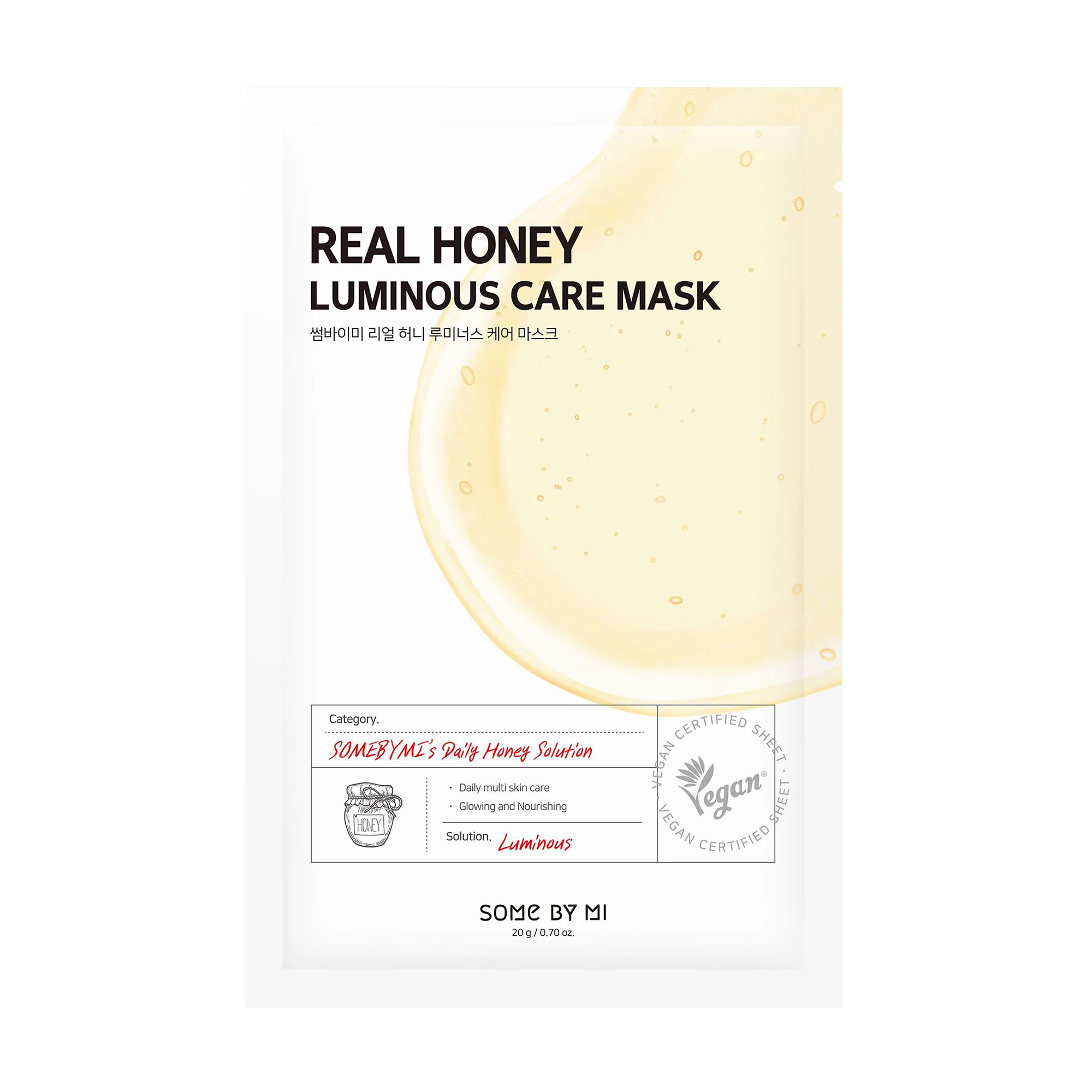 Тканинна маска для обличчя Some By Mi Real Honey Luminous Care Mask для сяйва шкіри, з медом, 20 г